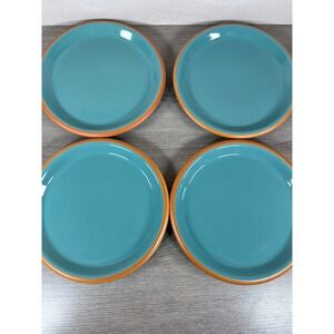 Crown Corning Japan Turquoise Teal Terracotta Rim Salad Plates Set of 4 MCM 7.5"